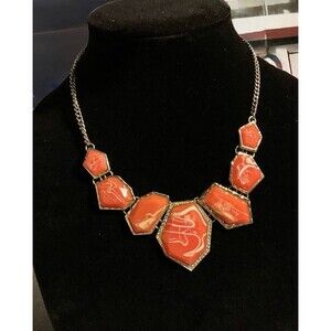 Pink/Peach with White Marble Effect Geometric Bib Necklace
